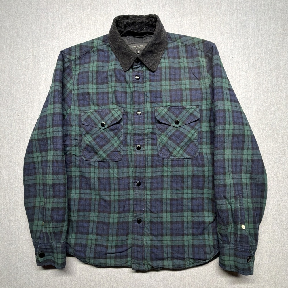 Rag & Bone‎ Shacket Black Watch Plaid Insulated Medium Flannel Corduroy Collar
